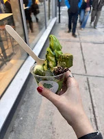 Creamy Matcha and Creamy Hojicha with Matcha and Vanilla Ice Cream on Top